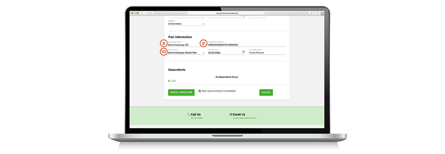 enroll employee plan info