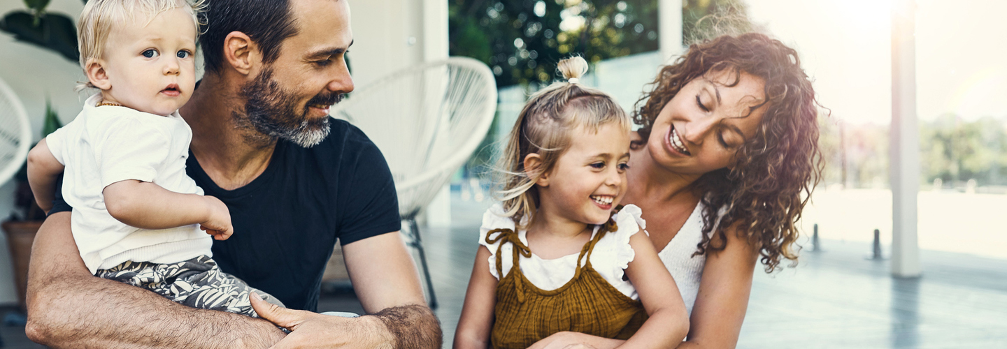 Happy family on porch